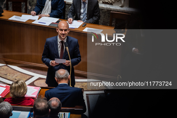 Foreign Minister Jean-Noel Barrot is in Parliament in Paris, France, on November 13, 2024. 