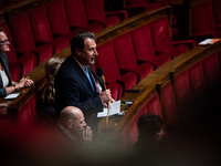 Sylvain Berrios, a member of the Horizons and Independents group, is in Parliament during question time in Paris, France, on November 13, 20...