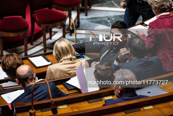 Guillaume Kasbarian, Deputy Minister of Foreign Affairs, is in Parliament during the question time to the government in Paris, France, on No...