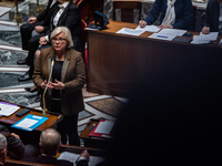 Catherine Vautrin, Minister for Territorial Partnership and Decentralization, is in the French Parliament during question time in Paris, Fra...