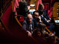 Roland Lescure, MP for Together for the Republic and Vice-President of the National Assembly, is in Parliament during question time in Paris...