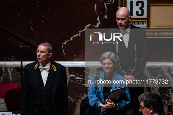 Sandrine Rousseau, deputy of the Ecologist and Socialist group, is in Parliament during question time in Paris, France, on November 13, 2024...