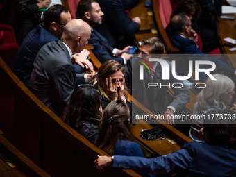 Olivia Gregoire, a member of the Together for the Republic group, is in Parliament during question time in Paris, France, on November 13, 20...