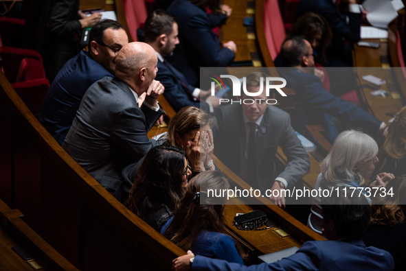 Olivia Gregoire, a member of the Together for the Republic group, is in Parliament during question time in Paris, France, on November 13, 20...