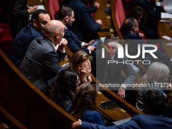 Olivia Gregoire, a member of the Together for the Republic group, is in Parliament during question time in Paris, France, on November 13, 20...