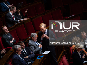 Carles Alloncle, deputy of the Union of the Right for the Republic group, is in Parliament during question time in Paris, France, on Novembe...