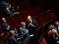 Carles Alloncle, deputy of the Union of the Right for the Republic group, is in Parliament during question time in Paris, France, on Novembe...