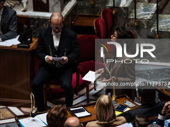 Rachida Dati, Minister of Culture, sits among the benches of the General Assembly in the French Parliament in Paris, France, on November 13,...