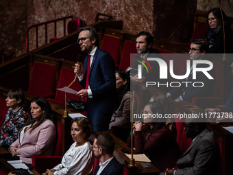 Arnaud Le Gall, MP La France Insoumise, is in Parliament during question time in Paris, France, on November 13, 2024. (