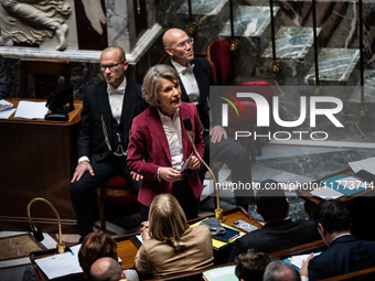 Anne Genetet, Minister of Education, is in Parliament during question time in Paris, France, on November 13, 2024. (