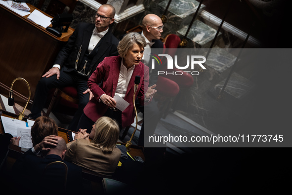 Anne Genetet, Minister of Education, is in Parliament during question time in Paris, France, on November 13, 2024. 