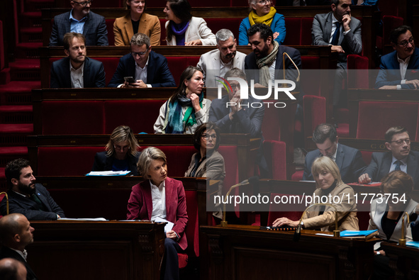 Rachida Dati, Minister of Culture, sits among the benches of the General Assembly in the French Parliament in Paris, France, on November 13,...