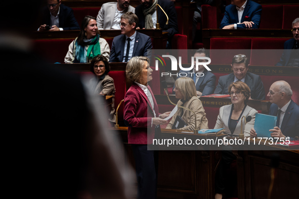 Anne Genetet, Minister of Education, is in Parliament during question time in Paris, France, on November 13, 2024. 