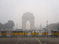 India Gate is covered in a thick layer of pollution in New Delhi, India, on November 13, 2024 (