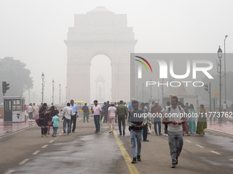 India Gate is covered in a thick layer of pollution in New Delhi, India, on November 13, 2024 (