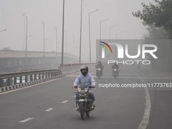 Visibility drops due to severe air pollution in New Delhi, India, on November 13, 2024 (