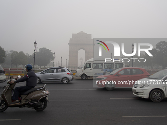 Visibility drops due to severe air pollution in New Delhi, India, on November 13, 2024 (