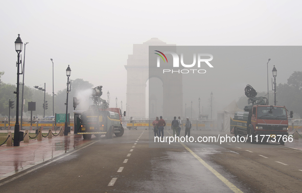 Water mist cannons, or ''anti-smog guns,'' are used near India Gate to reduce air pollution in New Delhi, India, on November 13, 2024 