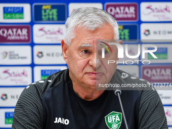 Uzbekistan national team assistant coach Vlado Radmanovich attends a press conference at Jassim Bin Hamad Stadium in Doha, Qatar, on Novembe...