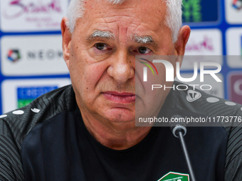 Uzbekistan national team assistant coach Vlado Radmanovich attends a press conference at Jassim Bin Hamad Stadium in Doha, Qatar, on Novembe...