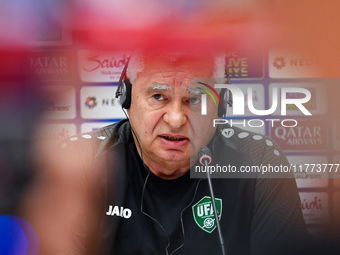 Uzbekistan national team assistant coach Vlado Radmanovich attends a press conference at Jassim Bin Hamad Stadium in Doha, Qatar, on Novembe...