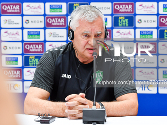 Uzbekistan national team assistant coach Vlado Radmanovich attends a press conference at Jassim Bin Hamad Stadium in Doha, Qatar, on Novembe...