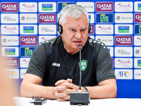 Uzbekistan national team assistant coach Vlado Radmanovich attends a press conference at Jassim Bin Hamad Stadium in Doha, Qatar, on Novembe...