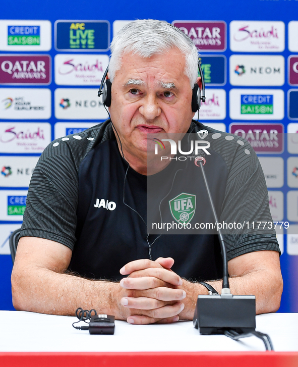 Uzbekistan national team assistant coach Vlado Radmanovich attends a press conference at Jassim Bin Hamad Stadium in Doha, Qatar, on Novembe...