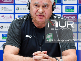 Uzbekistan national team assistant coach Vlado Radmanovich attends a press conference at Jassim Bin Hamad Stadium in Doha, Qatar, on Novembe...