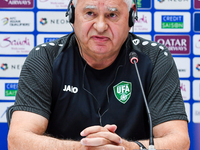 Uzbekistan national team assistant coach Vlado Radmanovich attends a press conference at Jassim Bin Hamad Stadium in Doha, Qatar, on Novembe...