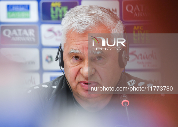 Uzbekistan national team assistant coach Vlado Radmanovich attends a press conference at Jassim Bin Hamad Stadium in Doha, Qatar, on Novembe...