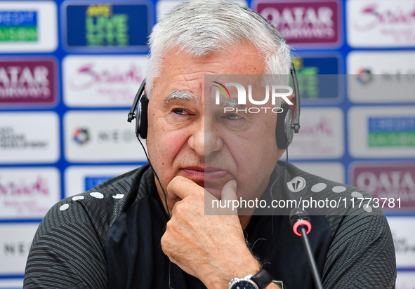 Uzbekistan national team assistant coach Vlado Radmanovich attends a press conference at Jassim Bin Hamad Stadium in Doha, Qatar, on Novembe...