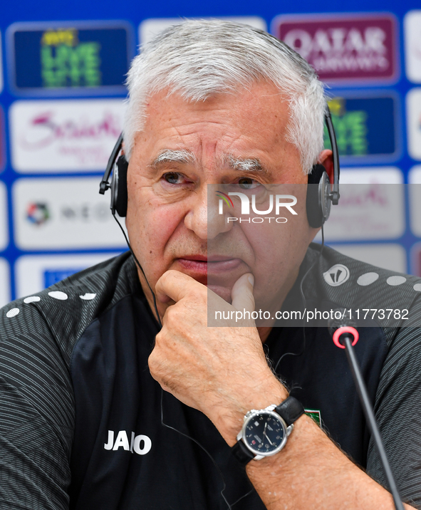 Uzbekistan national team assistant coach Vlado Radmanovich attends a press conference at Jassim Bin Hamad Stadium in Doha, Qatar, on Novembe...