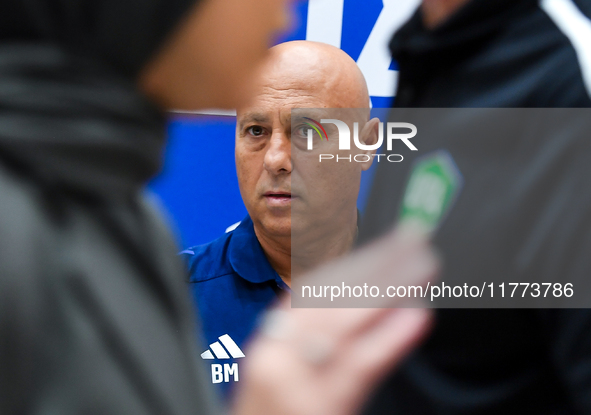 Qatar national team head coach Marquez Lopez attends a press conference at Jassim Bin Hamad Stadium in Doha, Qatar, on November 13, 2024, ah...