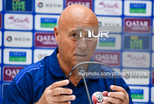 Qatar national team head coach Marquez Lopez attends a press conference at Jassim Bin Hamad Stadium in Doha, Qatar, on November 13, 2024, ah...