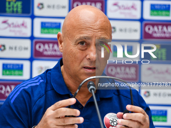 Qatar national team head coach Marquez Lopez attends a press conference at Jassim Bin Hamad Stadium in Doha, Qatar, on November 13, 2024, ah...