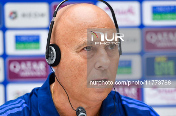 Qatar national team head coach Marquez Lopez attends a press conference at Jassim Bin Hamad Stadium in Doha, Qatar, on November 13, 2024, ah...