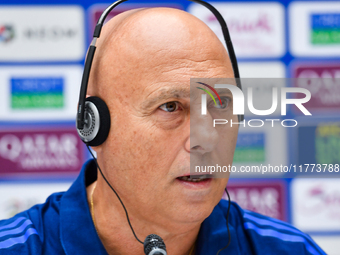 Qatar national team head coach Marquez Lopez attends a press conference at Jassim Bin Hamad Stadium in Doha, Qatar, on November 13, 2024, ah...