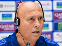 Qatar national team head coach Marquez Lopez attends a press conference at Jassim Bin Hamad Stadium in Doha, Qatar, on November 13, 2024, ah...