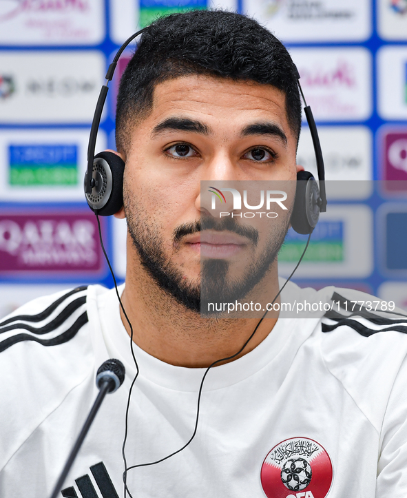 Qatar national player Mohammed Waad attends a press conference at Jassim Bin Hamad Stadium in Doha, Qatar, on November 13, 2024, ahead of th...