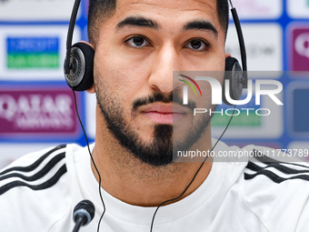 Qatar national player Mohammed Waad attends a press conference at Jassim Bin Hamad Stadium in Doha, Qatar, on November 13, 2024, ahead of th...