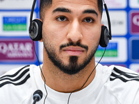 Qatar national player Mohammed Waad attends a press conference at Jassim Bin Hamad Stadium in Doha, Qatar, on November 13, 2024, ahead of th...