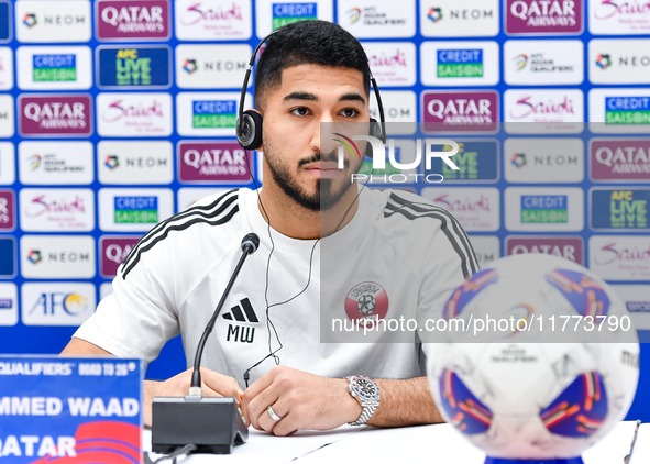 Qatar national player Mohammed Waad attends a press conference at Jassim Bin Hamad Stadium in Doha, Qatar, on November 13, 2024, ahead of th...