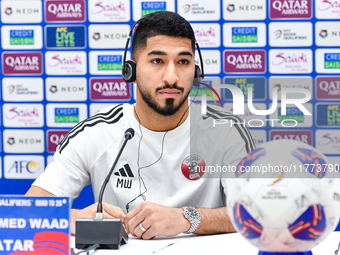 Qatar national player Mohammed Waad attends a press conference at Jassim Bin Hamad Stadium in Doha, Qatar, on November 13, 2024, ahead of th...