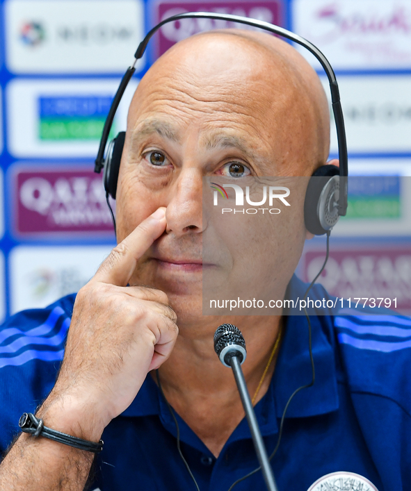 Qatar national team head coach Marquez Lopez attends a press conference at Jassim Bin Hamad Stadium in Doha, Qatar, on November 13, 2024, ah...