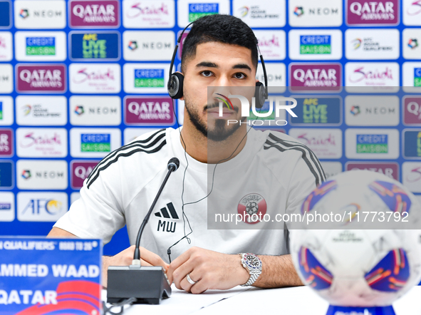 Qatar national player Mohammed Waad attends a press conference at Jassim Bin Hamad Stadium in Doha, Qatar, on November 13, 2024, ahead of th...