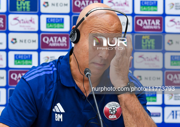 Qatar national team head coach Marquez Lopez attends a press conference at Jassim Bin Hamad Stadium in Doha, Qatar, on November 13, 2024, ah...