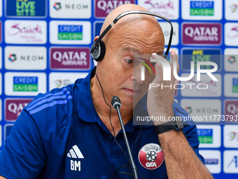 Qatar national team head coach Marquez Lopez attends a press conference at Jassim Bin Hamad Stadium in Doha, Qatar, on November 13, 2024, ah...