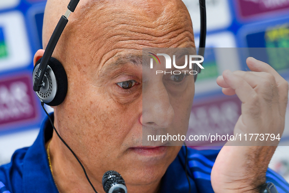 Qatar national team head coach Marquez Lopez attends a press conference at Jassim Bin Hamad Stadium in Doha, Qatar, on November 13, 2024, ah...