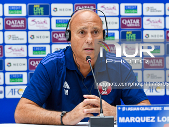 Qatar national team head coach Marquez Lopez attends a press conference at Jassim Bin Hamad Stadium in Doha, Qatar, on November 13, 2024, ah...